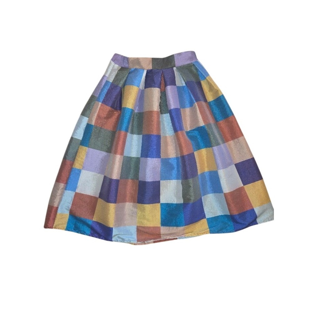 Touch Me Metallic Checkerboard Pleated Midi Skirt Multi Color Size S N0446